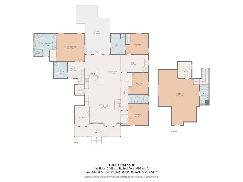 Bales Manor floor plan — 3,141 sq ft, 1st floor 2,448 sq ft and 2nd floor 693 sq ft